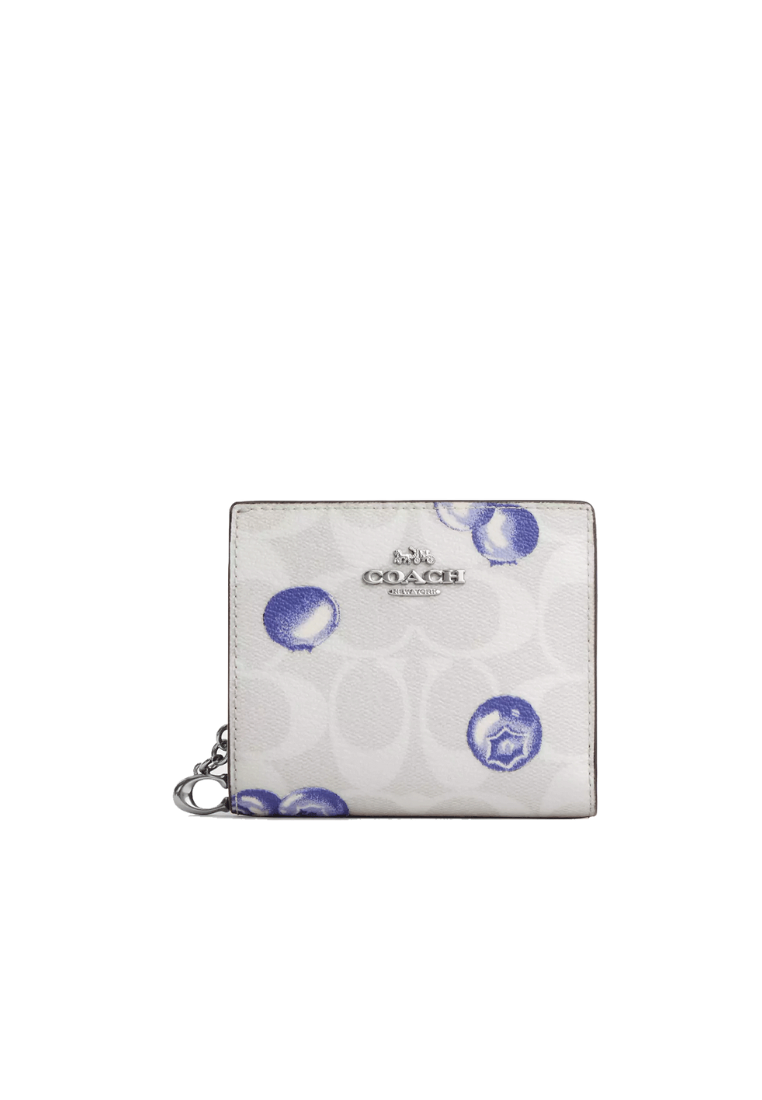 Coach Snap Purse In Signature Canvas With Blueberry Print In Chalk Light Violet CR941