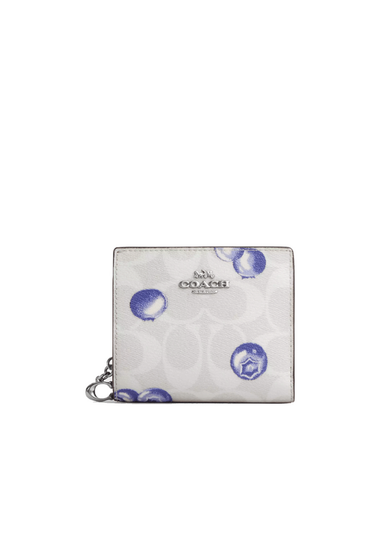 Coach Snap Purse In Signature Canvas With Blueberry Print In Chalk Light Violet CR941