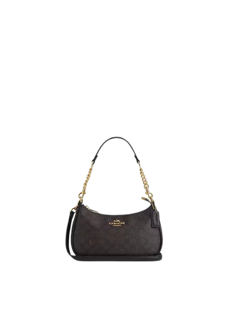 ( PREORDER ) Coach Teri Shoulder Shoulder Bag In Gold Walnut Black CV933