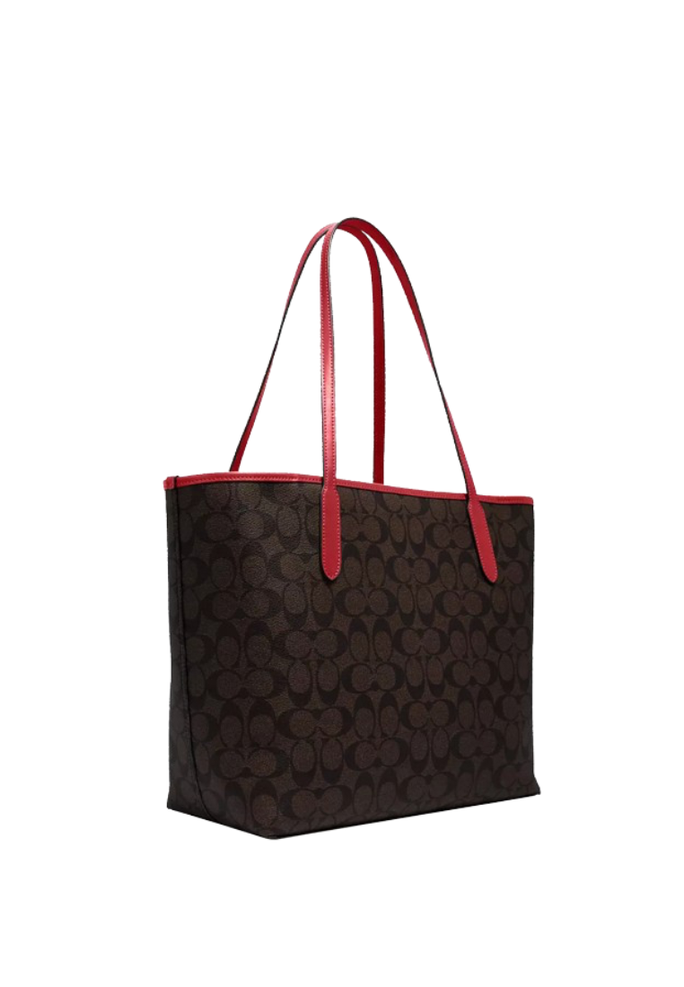 Coach Signature City 5696 Tote Bag In Brown 1941 Red
