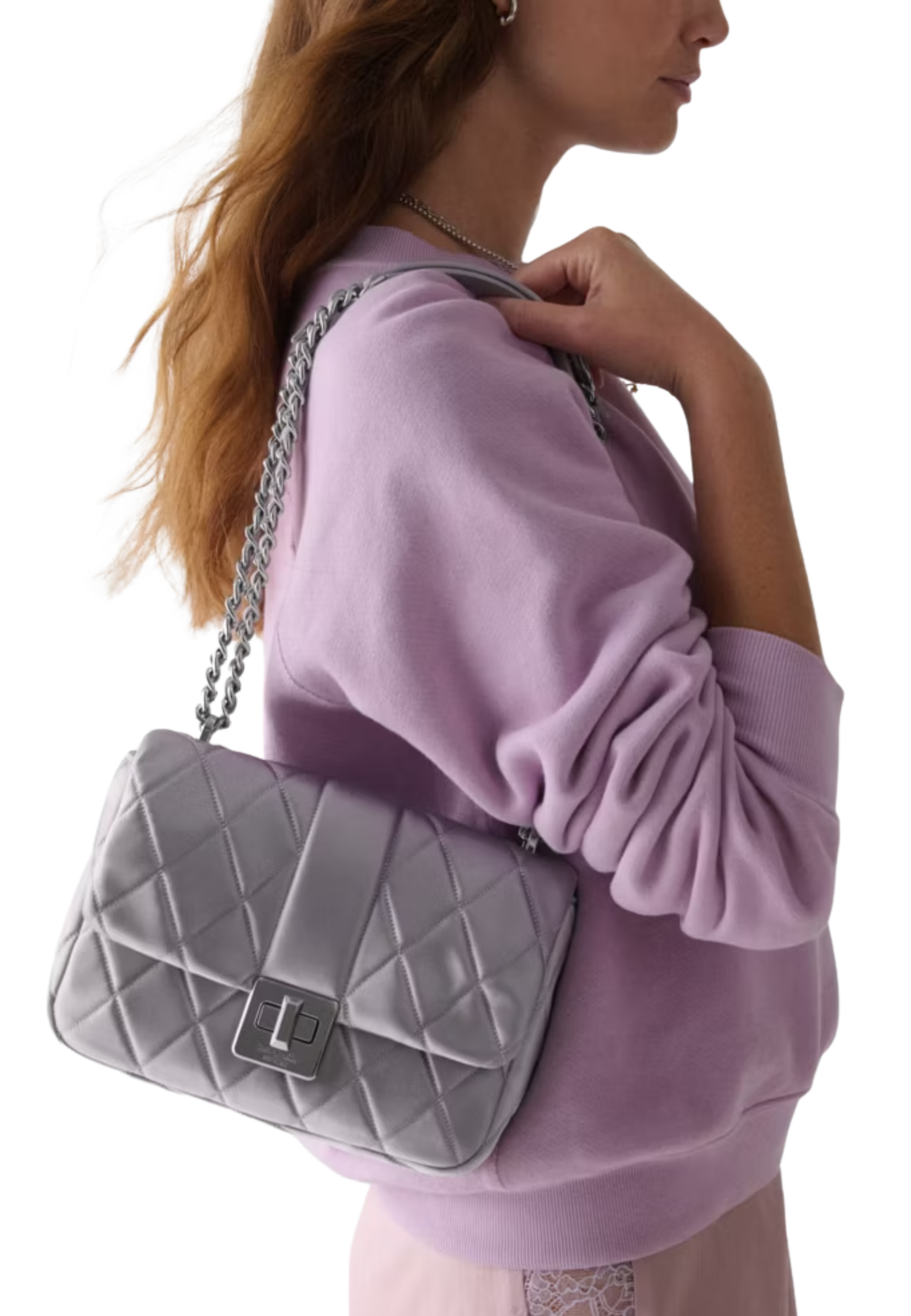 Kate Spade Carey Quilted Satin Small Flap Shoulder Bag In Gravel Grey KN217