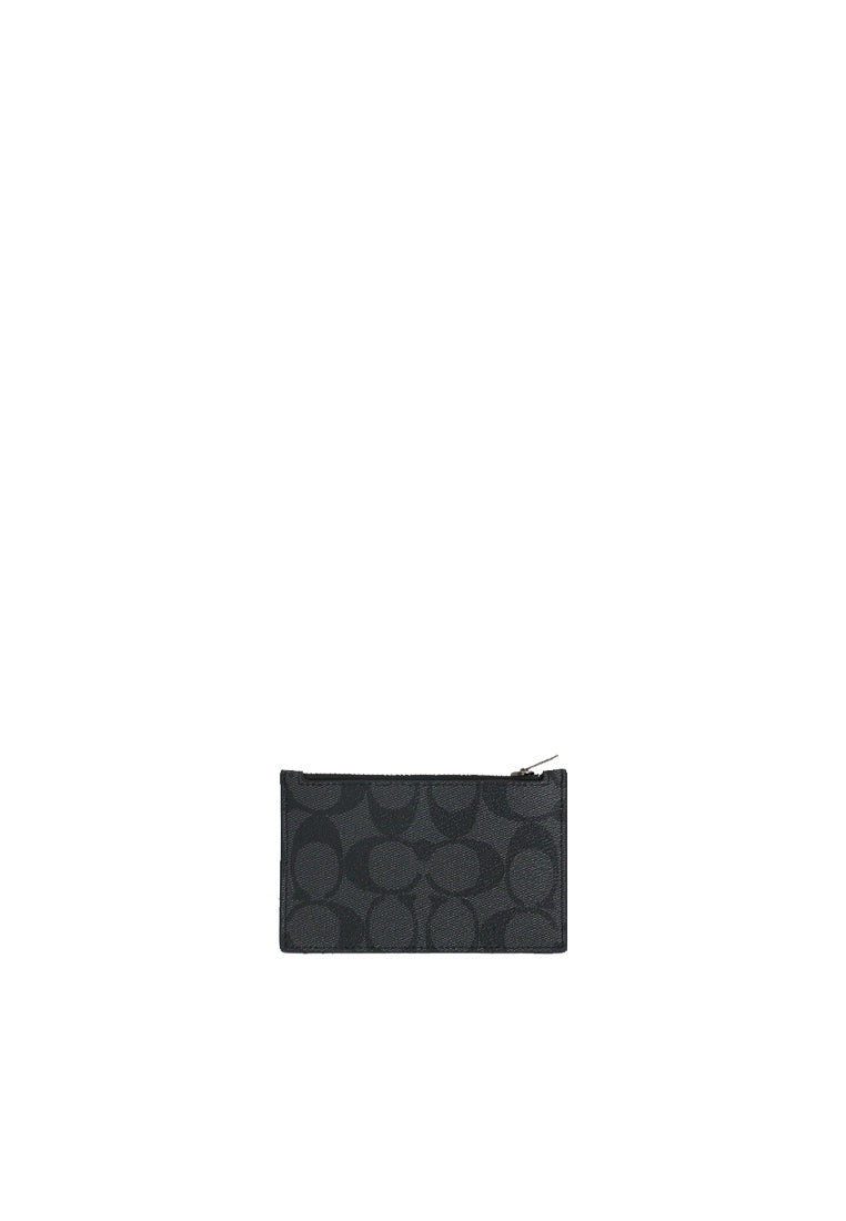 Coach Zip Card case In Colourblock Signature Canvas In Charcoal Light Saddle Chalk CR407