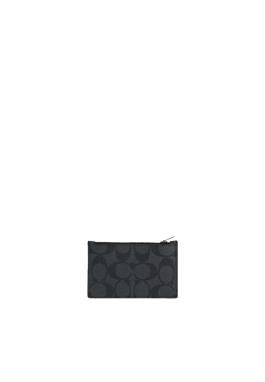 Coach Zip Card case In Colourblock Signature Canvas In Charcoal Light Saddle Chalk CR407