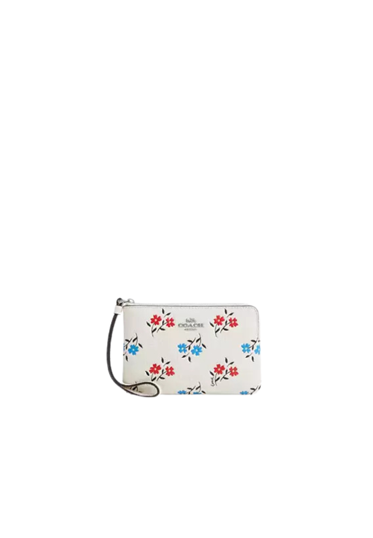 Coach Corner Zip Wristlet With Floral Print In Chalk Multi CT988