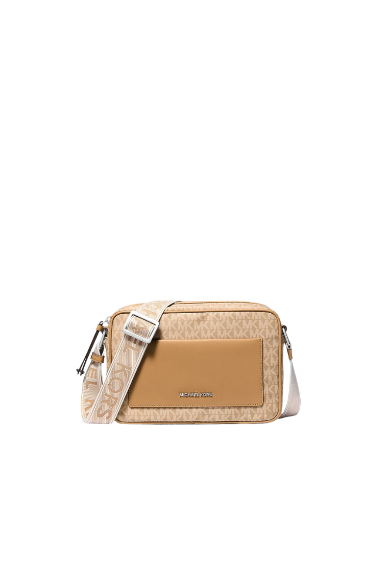 ( PREORDER ) Michael Kors Jet Set Large Signature Logo Print Woven Crossbody bag In Peanut 32T4SJ6C7C