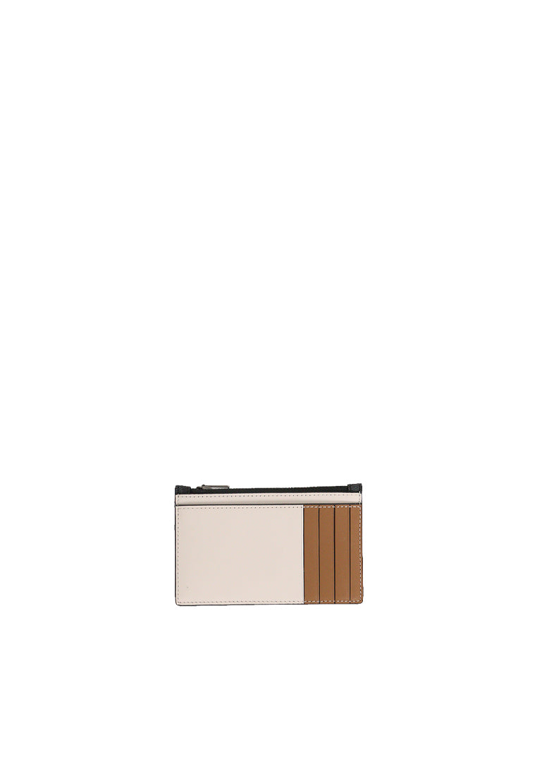 Coach Zip Card case In Colourblock Signature Canvas In Charcoal Light Saddle Chalk CR407