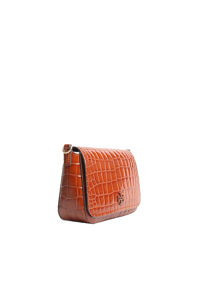 Tory Burch Thea Embossed Shiny Flap Crossbody Bag In Warm Amber 170040