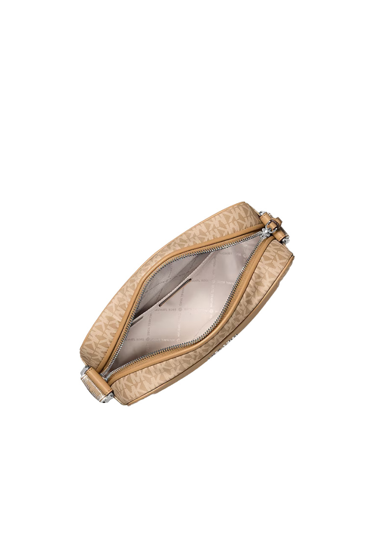 ( PREORDER ) Michael Kors Jet Set Large Signature Logo Print Woven Crossbody bag In Peanut 32T4SJ6C7C