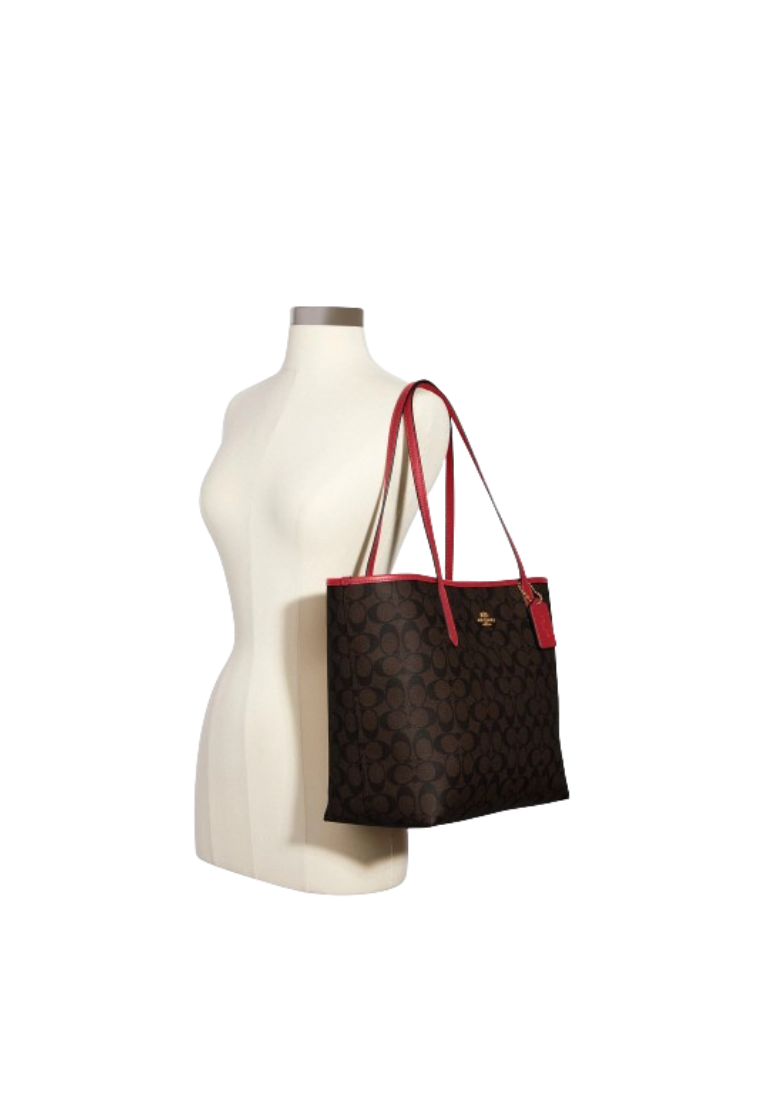 Coach Signature City 5696 Tote Bag In Brown 1941 Red
