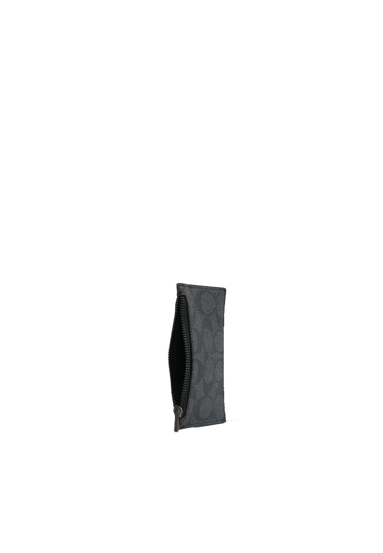 Coach Zip Card case In Colourblock Signature Canvas In Charcoal Light Saddle Chalk CR407