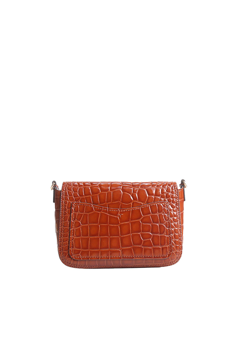 Tory Burch Thea Embossed Shiny Flap Crossbody Bag In Warm Amber 170040