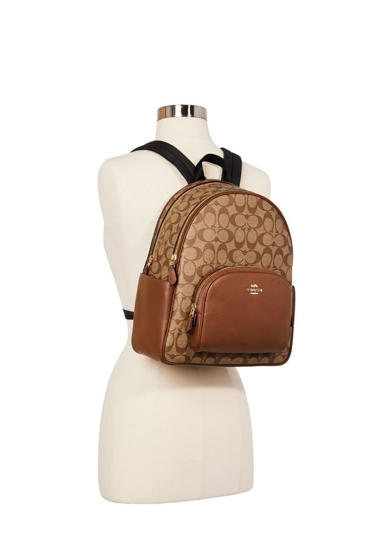 ( PREORDER ) Coach Court Backpack Signature Canvas In Khaki Saddle 5671