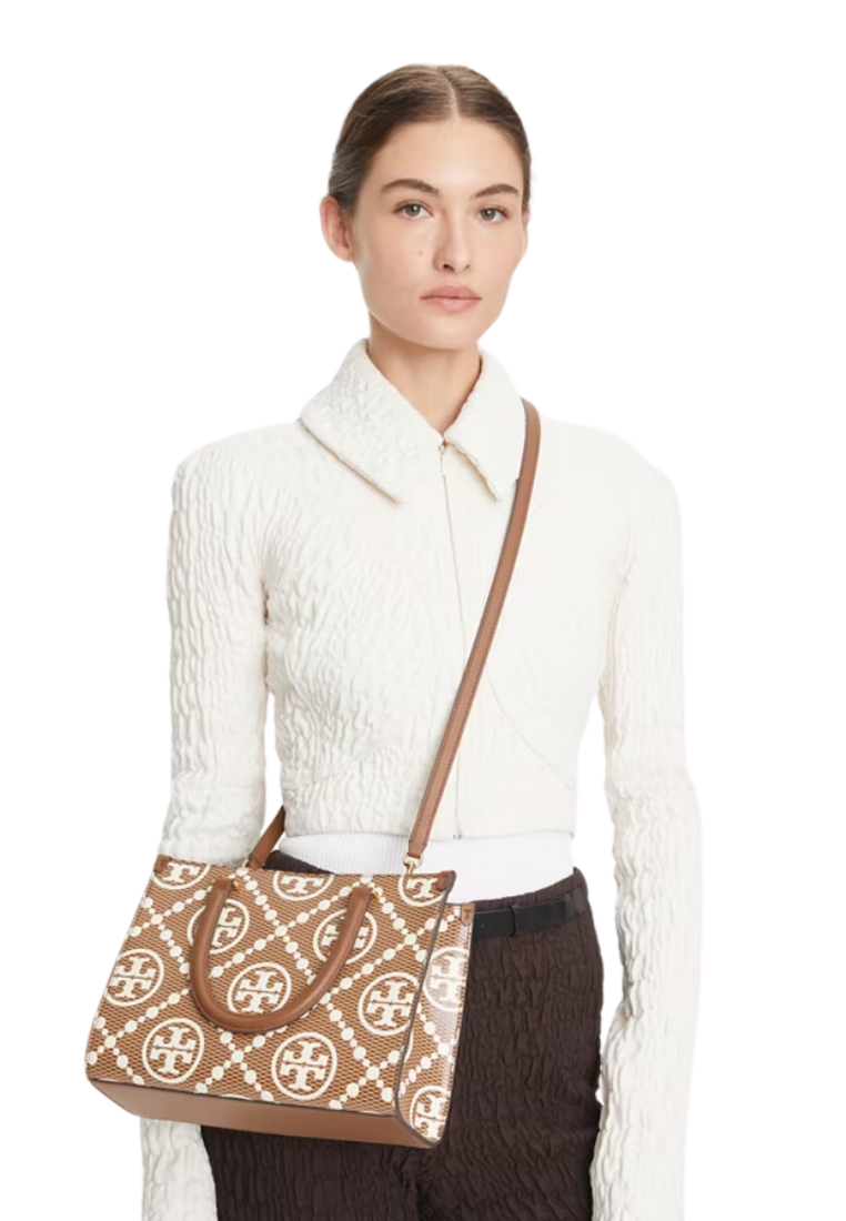 ( PREORDER ) Tory Burch T Monogram Contrast Embossed Satchel Bag In Walnut 170128