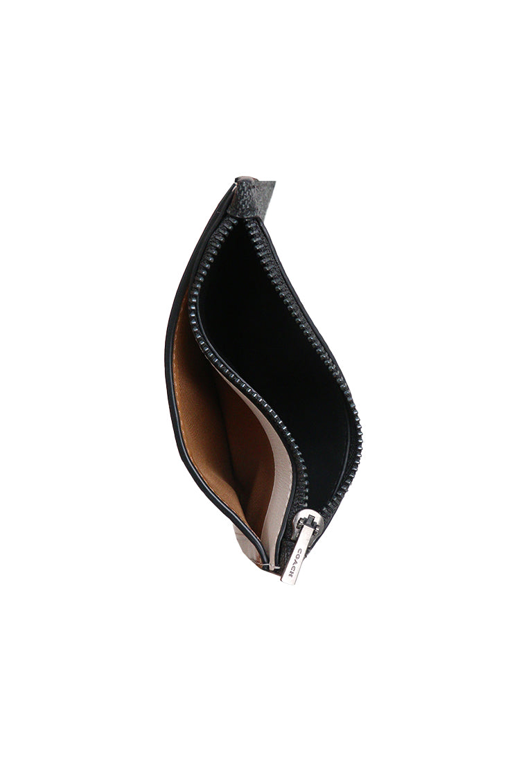 Coach Zip Card case In Colourblock Signature Canvas In Charcoal Light Saddle Chalk CR407