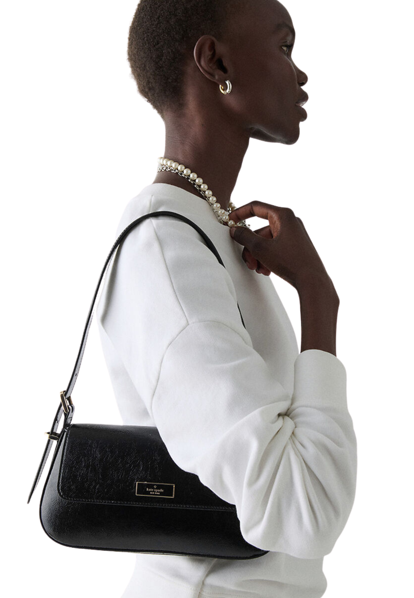 Kate Spade Bridget Crinkle Patent Small Flap Shoulder Bag In Black KM677