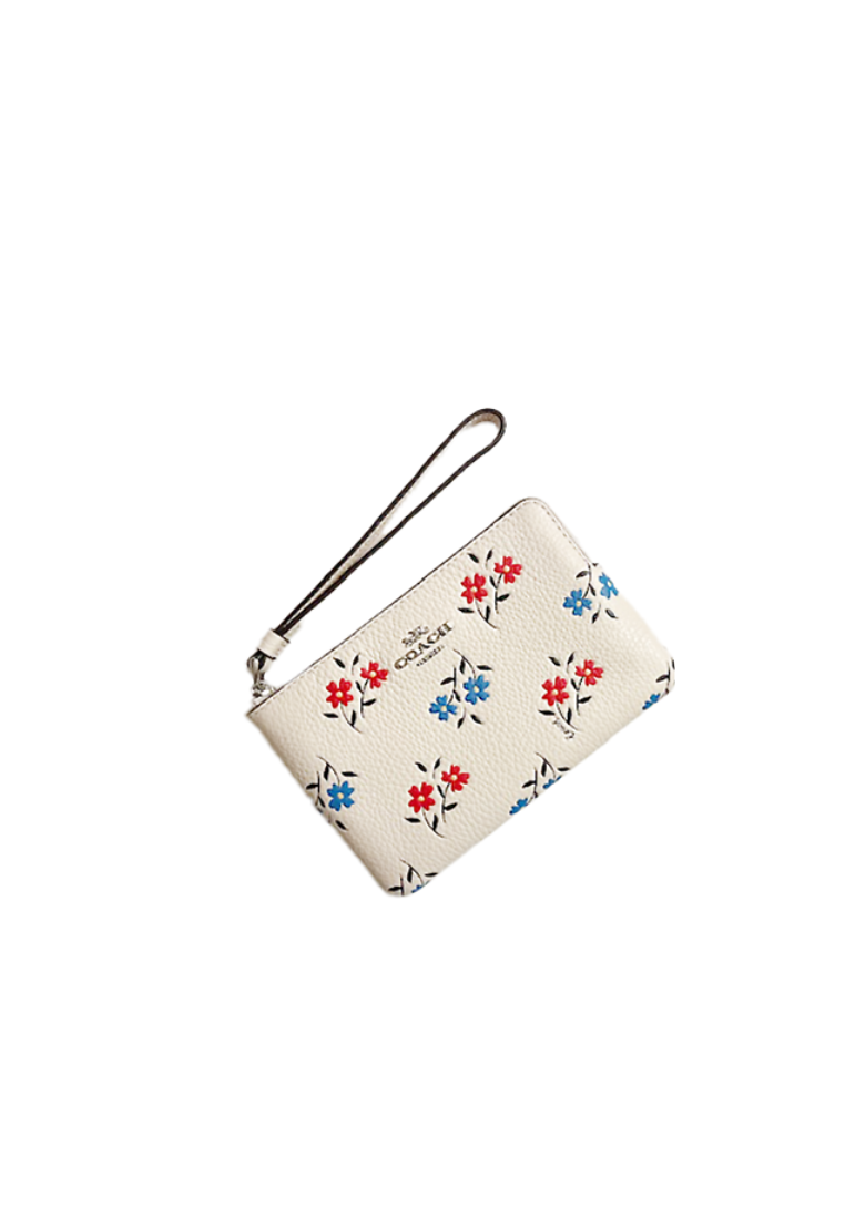 Coach Corner Zip Wristlet With Floral Print In Chalk Multi CT988