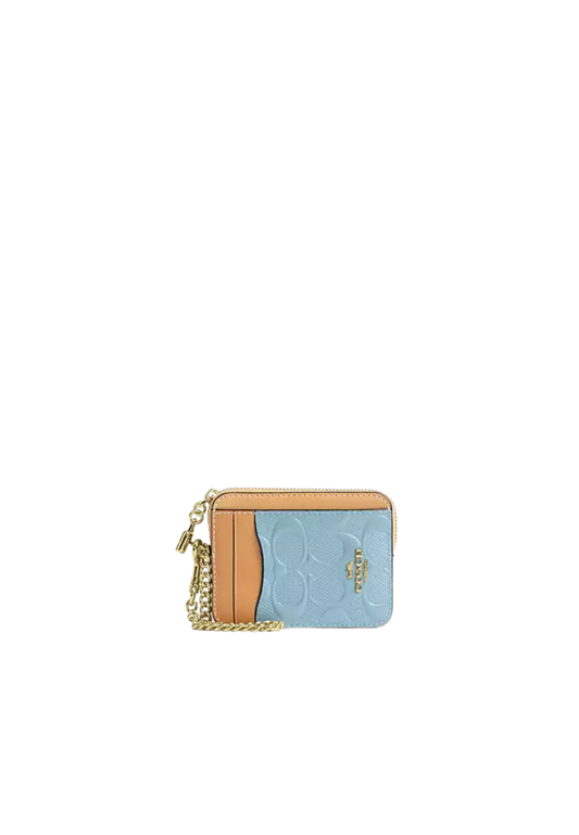 Coach Zip Card Case In Signature Leather With Charm In Light Blue CFA36