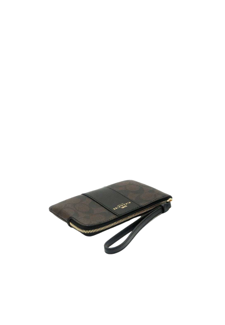 Coach Signature PVC Corner Zip Wristlet 58035 In Brown Black