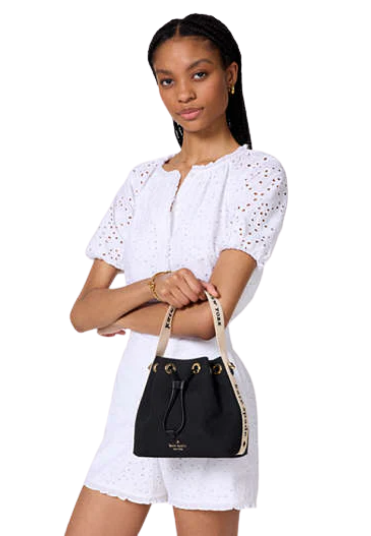 ( PREORDER ) Kate Spade Kip Canvas Bucket Bag In Black KL048