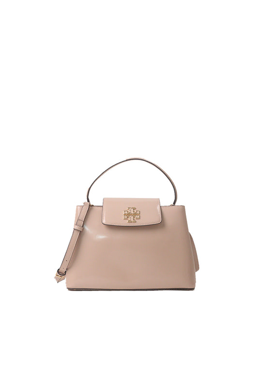 Tory Burch Britten Satchel Bag Patent Leather In Devon Sand 149637