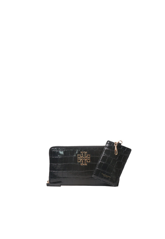 Tory Burch Britten Embossed Zip Continental Wallet In Black 145345