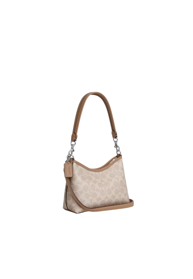 ( PREORDER ) Coach Laurell Small In Signature Canvas Shoulder Bag In Sand Taupe CBH15