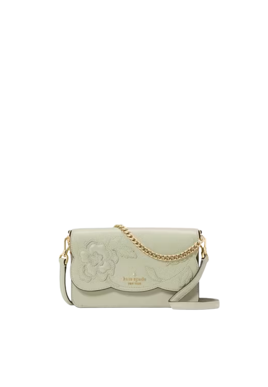 ( PREORDER ) Kate Spade Madison Floral Applique Willow Mini Crossbody Bag In Sage Bundle KL869