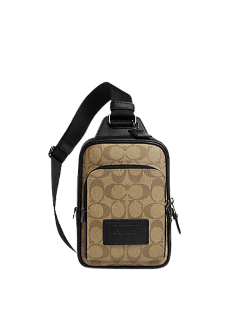 Coach Track Pack 14 Crossbody Bag In Signature Canvas In Khaki Black CL412