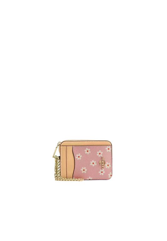 Coach Zip Card Case Floral Print In Pink Multicolour CFA37