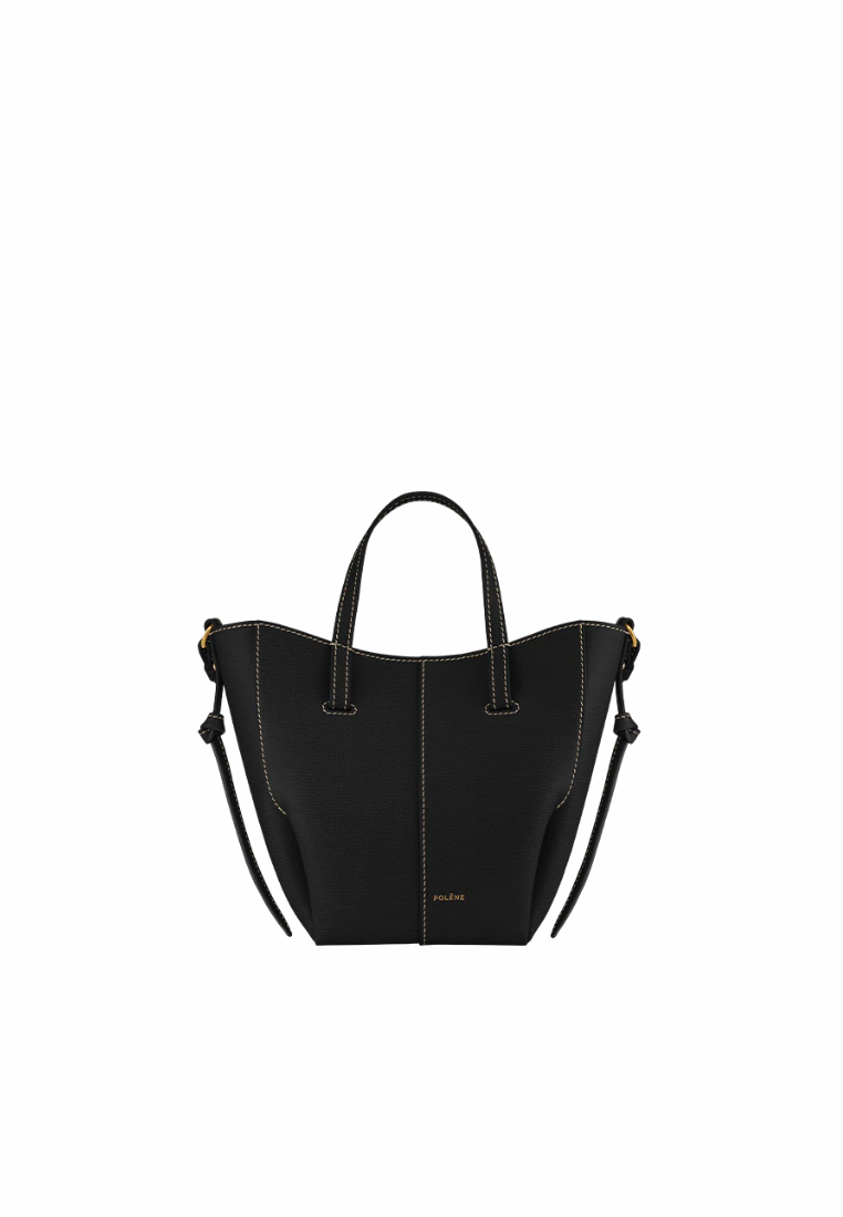 ( PREORDER ) Polene Cyme Nano With Ecru Stitching Tote Bag In Textured Black