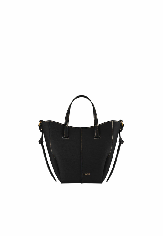 ( PREORDER ) Polene Cyme Nano With Ecru Stitching Tote Bag In Textured Black