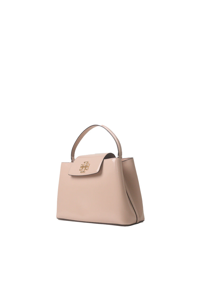 Tory Burch Britten Satchel Bag Patent Leather In Devon Sand 149637