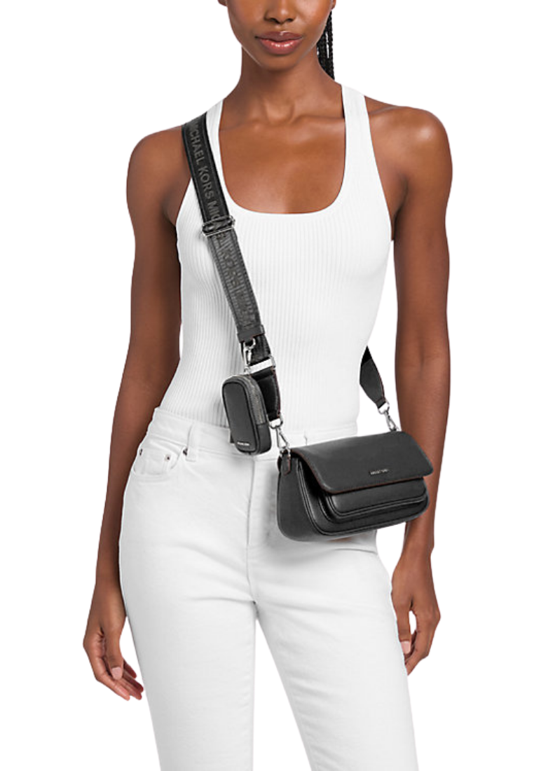 ( PREORDER ) Michael Kors Jet Set Travel Small Pebbled Leather With Pouch Crossbody Bag In Black 35S6STVC0L