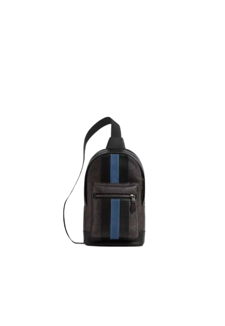 Coach West Crossbody Bag Pack In Signature Canvas With Varsity Stripe In Walnut Multi CDC53