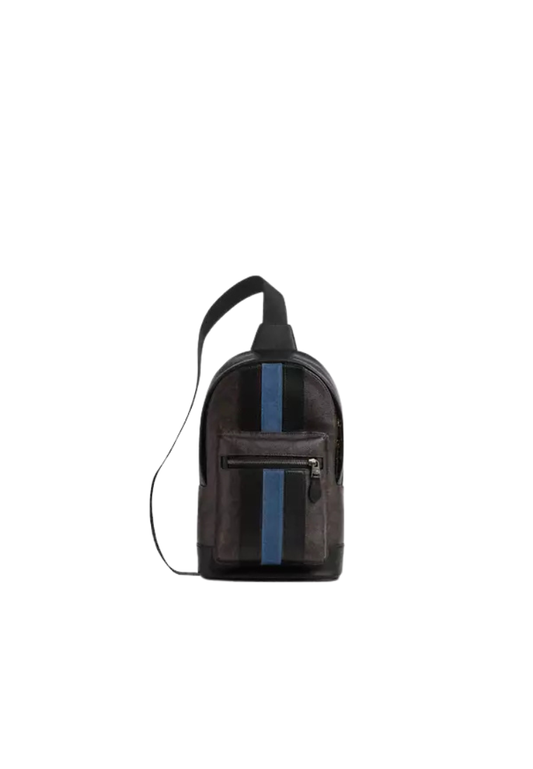 Coach West Crossbody Bag Pack In Signature Canvas With Varsity Stripe In Walnut Multi CDC53