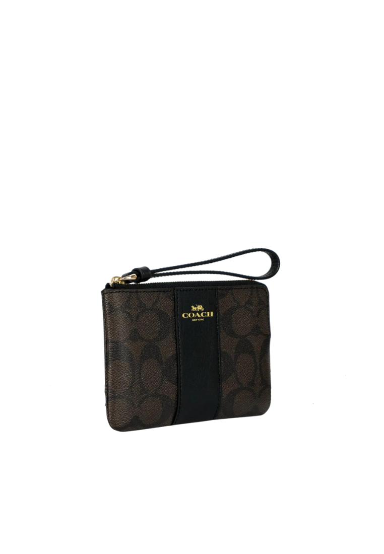 Coach Signature PVC Corner Zip Wristlet 58035 In Brown Black