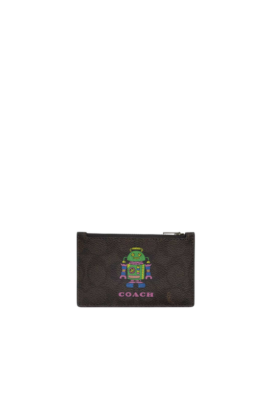 Coach Cosmic Zip Card Case With Robot Print In Walnut Multi CW223