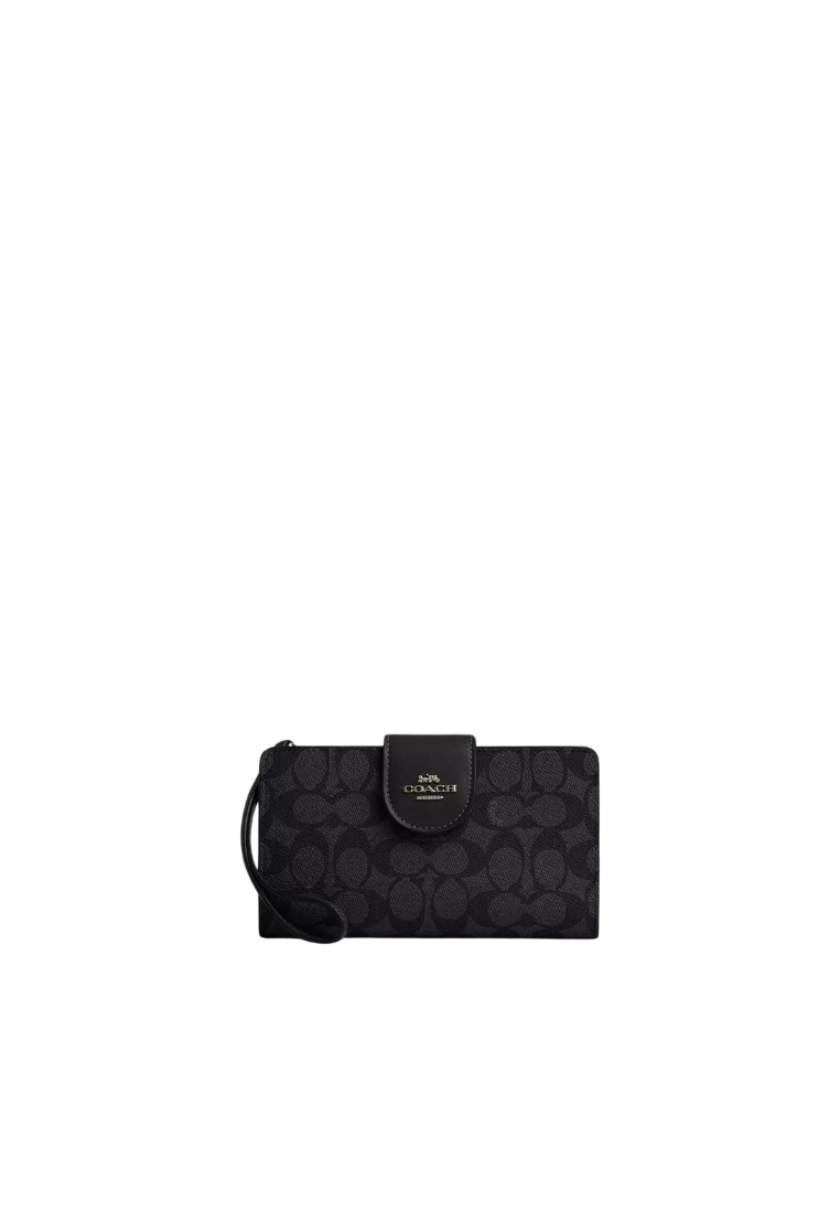 Coach Phone Wallet Signature Canvas In Charcoal Black CW780