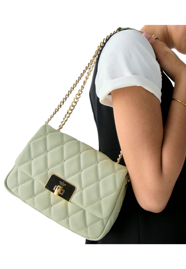 Kate Spade Carey Quilted Studs Small Flap Crossbody Bag In Sage Bundle KL889