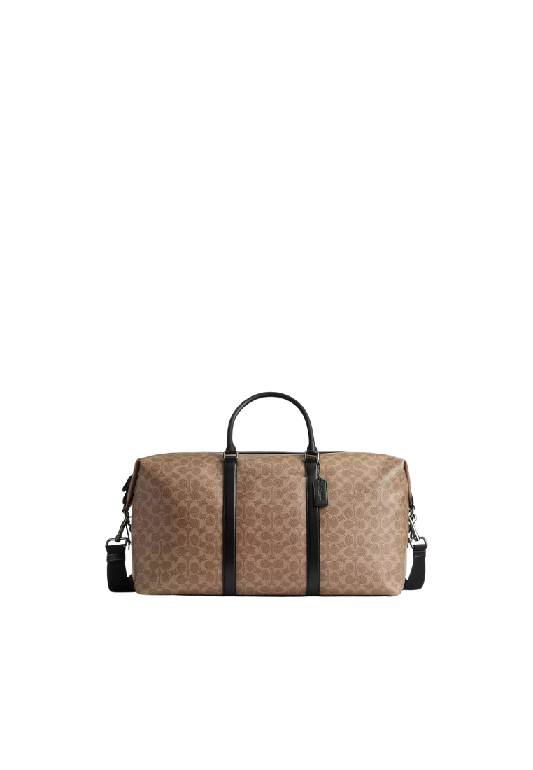 ( PREORDER ) Coach Trekker 52 In Signature Canvas Duffle Bag In Tan Black CAR75