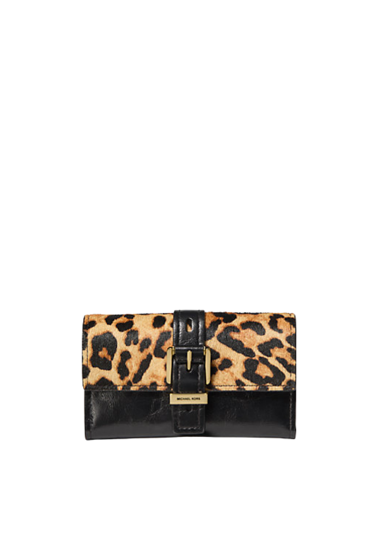 ( PREORDER ) Michael Kors Nolita Medium Leopard Print Calf Hair and Leather Tri-Fold Wallet In Marigold 32F5GY5E8H