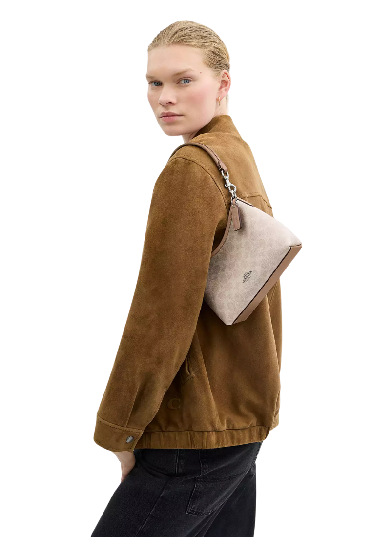 ( PREORDER ) Coach Laurell Small In Signature Canvas Shoulder Bag In Sand Taupe CBH15