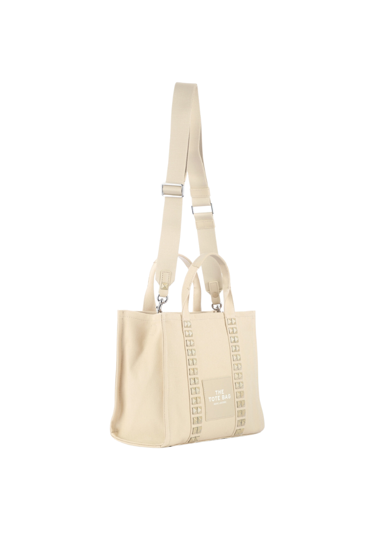 ( AS IS ) Marc Jacobs The Studded Medium Tote Bag Top Handle In Beige H071M12FA22