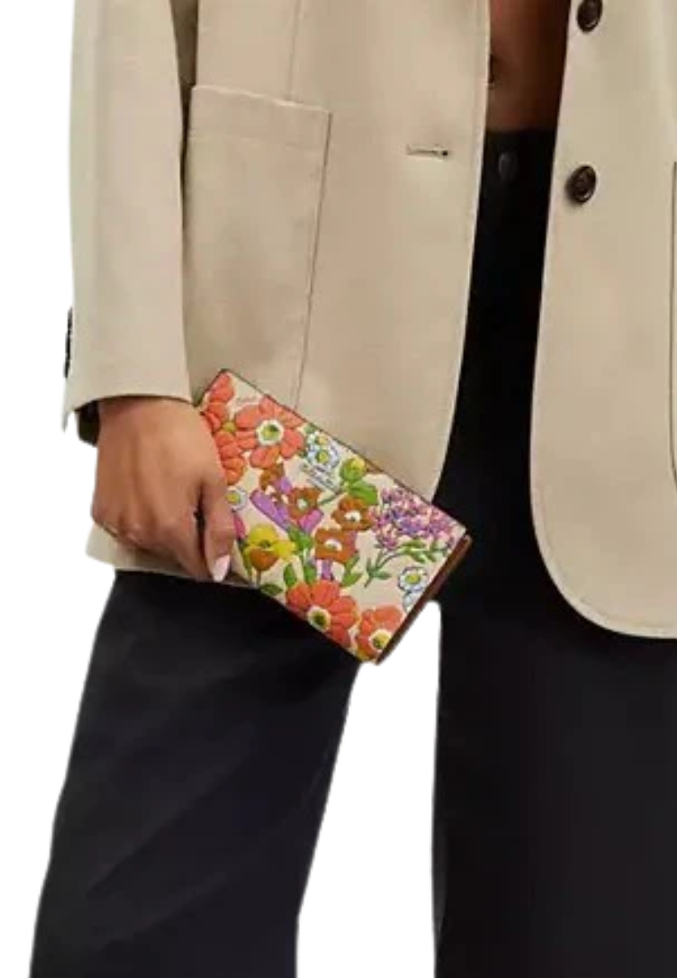Coach Slim Zip Wallet With Floral Print In Ivory Multi CR619