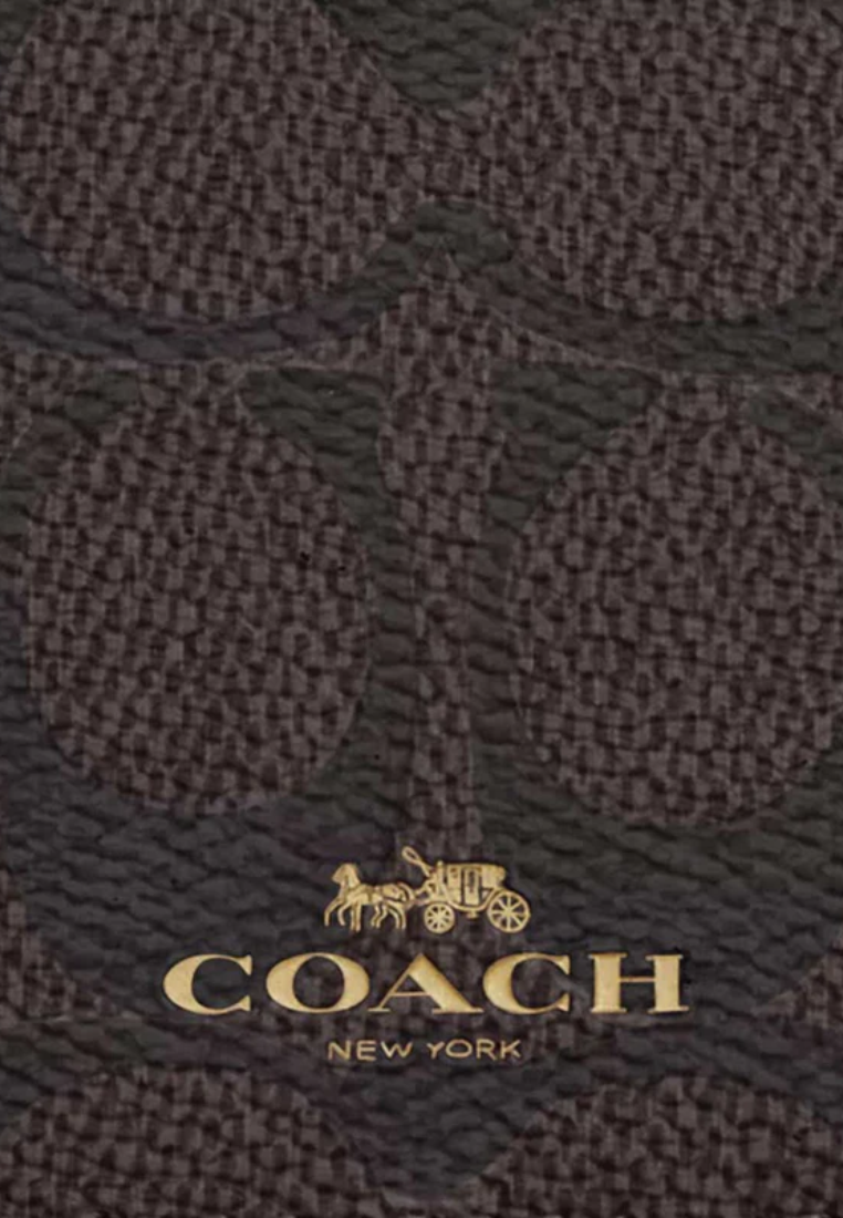 Coach ID Signature Canvas Lanyard In Walnut Black CZ285