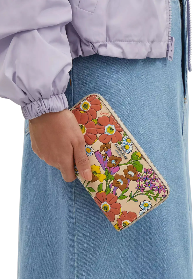 Coach Long Zip Around Wallet With Floral Print In Ivory Multi CR930