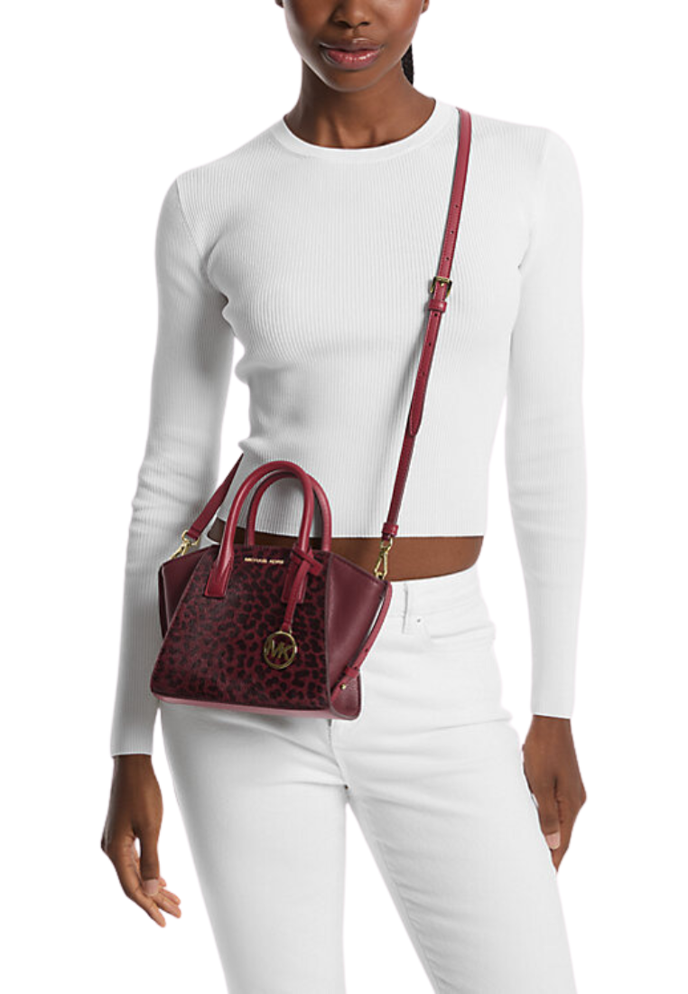 Michael Kors Avril Satchel Bag Extra Small Cheetah Print In Oxblood Multi 35F4G4VC0H