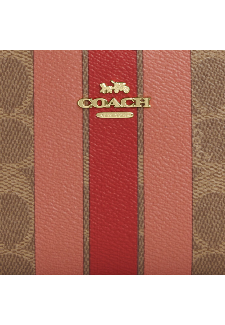 Coach Slim Zip Wallet Signature Canvas With Stripe In Tan Multi CAP23