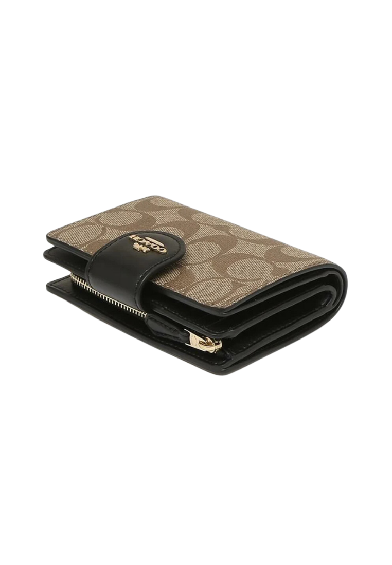 Coach Signature Medium C0082 Corner Zip Wallet In Khaki Black