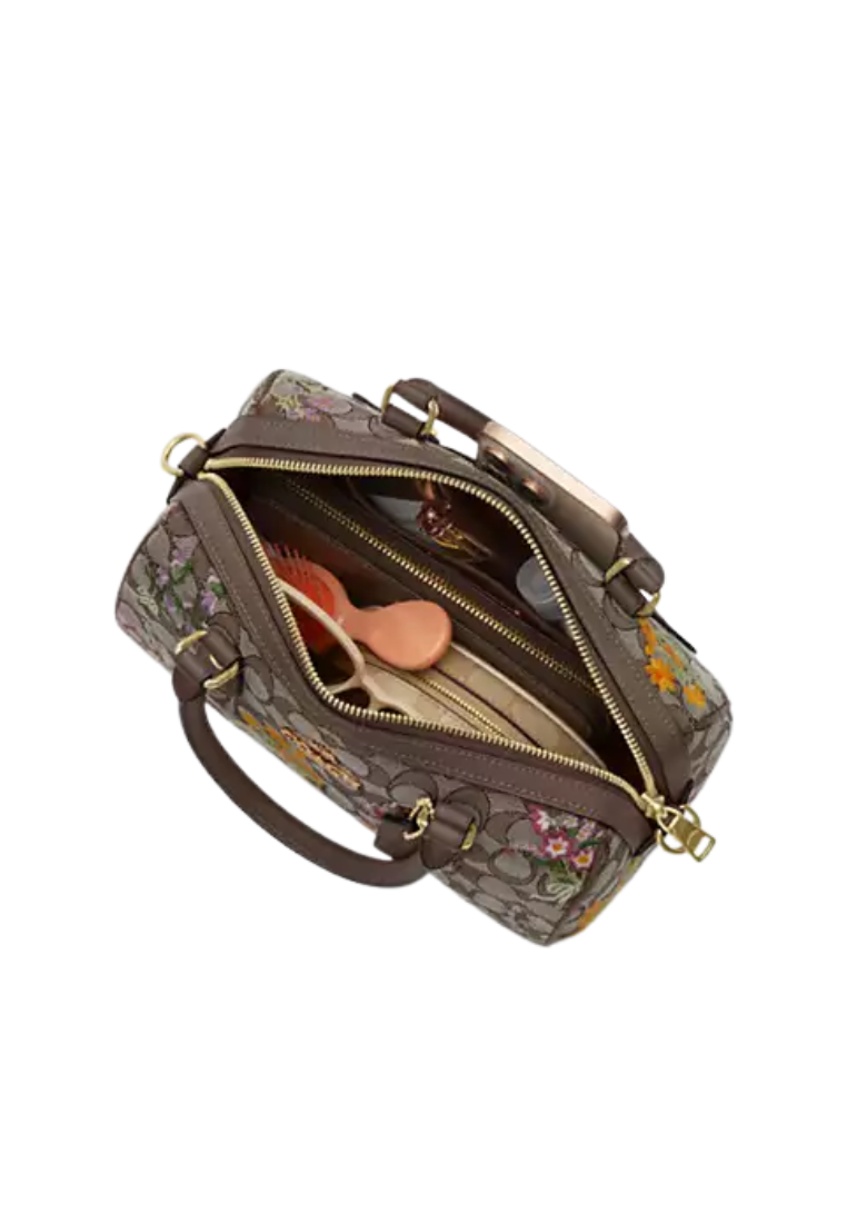 Coach Rowan Satchel Bag In Signature Jacquard With Floral Embroidery In Oak Multi CDZ01